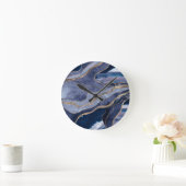 Horloge Ronde Bleu Marbre Agate Or Parties scintillant Glam #1 (Maison)