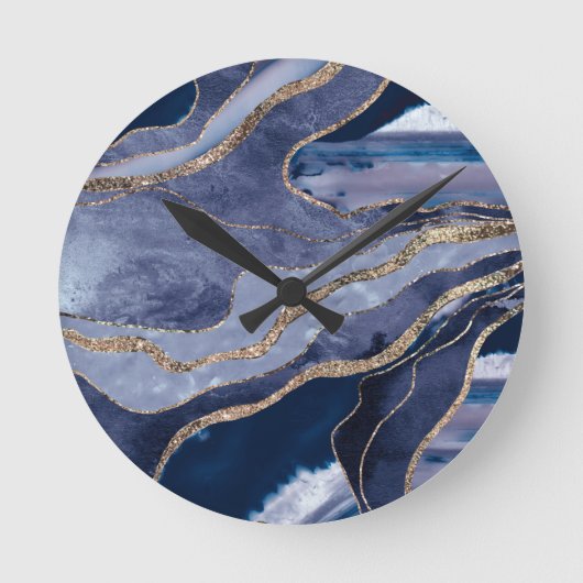 Horloge Ronde Bleu Marbre Agate Or Parties scintillant Glam #1 (Recto)