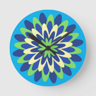 Horloge Ronde bleu marine, vert néon, fleur jaune canonique