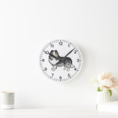 Horloge Ronde Bleu Merle Shetland Sheepdog Sheltie Dessin Chien (Maison)