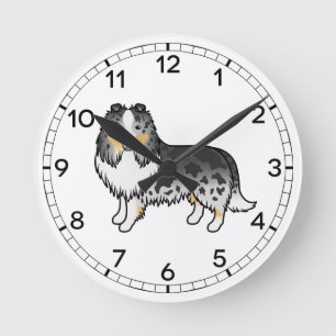 Horloge Ronde Bleu Merle Shetland Sheepdog Sheltie Dessin Chien