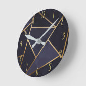 Horloge Ronde Bleu Nuit Triangles Dorés Géométrique Élégant Chic (Angle)