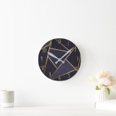 Horloge Ronde Bleu Nuit Triangles Dorés Géométrique Élégant Chic (Maison)