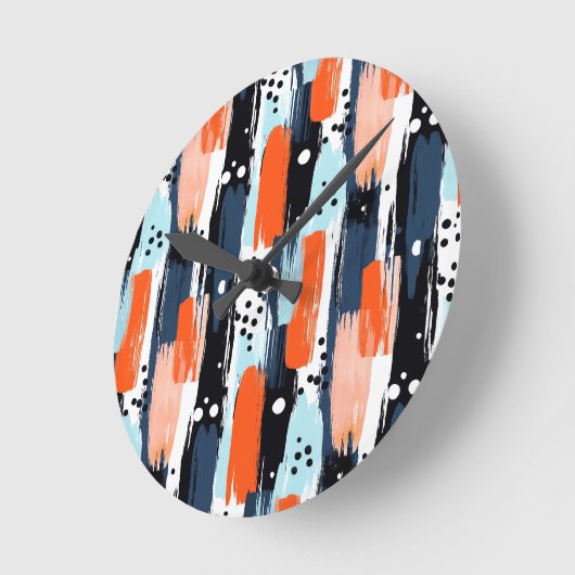 Horloge Ronde Bleu orange brosses Motif Abstrait (Angle)
