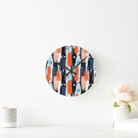 Horloge Ronde Bleu orange brosses Motif Abstrait (Maison)