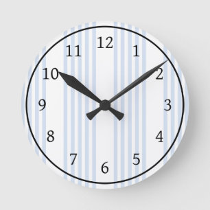 Horloge Ronde Bleu pâle et blanc cinq bandes motif