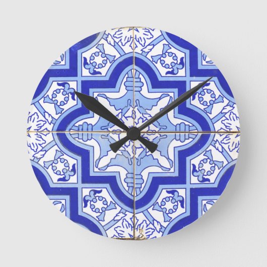 Horloge Ronde Bleu portugais et blanc de tuile (Recto)