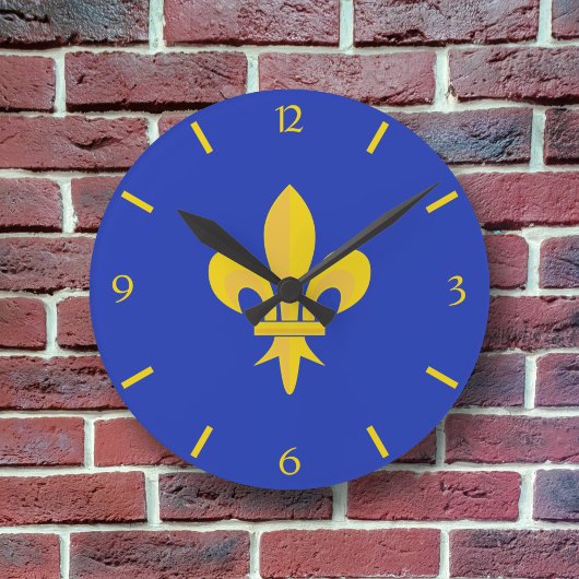 Horloge Ronde Bleu Roi avec Fleur de Lys Or