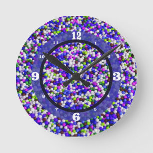 Horloge Ronde Bleu violet Ballons de bonbons blanc numérotés