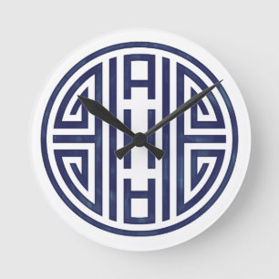 Horloge ronde bleue et blanche coréenne