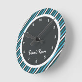 Horloge Ronde Bleus foncé Stripe Chambre pour enfant (Angle)
