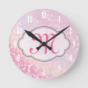 Horloge Ronde Bling Glitter Girly Monogram