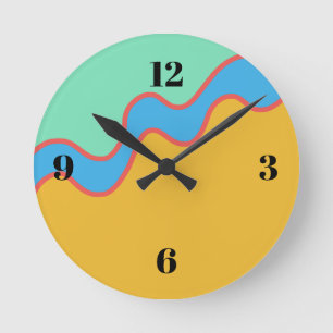 Horloge Ronde Bloc de couleur or bleu vert