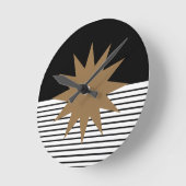 Horloge Ronde Blocage noir blanc et soleil Brown (Angle)