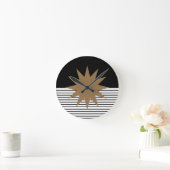 Horloge Ronde Blocage noir blanc et soleil Brown (Maison)