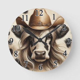 Horloge Ronde Blonde Country Cow Girl Drôle