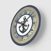 Horloge Ronde Blue anchor with Rope Nautical Wall Clock (Angle)