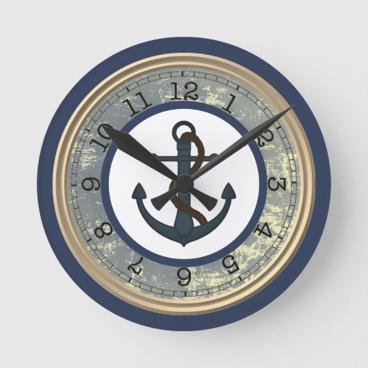 Horloge Ronde Blue anchor with Rope Nautical Wall Clock (Recto)