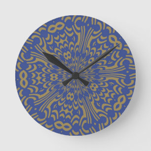 Horloge Ronde Blue and Gold Abstract