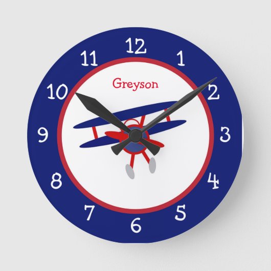 Horloge Ronde Blue and Red Airplane Children (Recto)