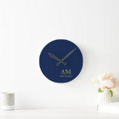 Horloge Ronde Blue Gold Colours Professionnel Lettres initiales  (Maison)