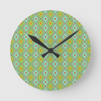 Horloge Ronde Blue Green Cool Tones Diamond Pattern 