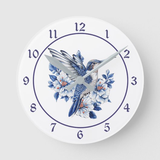 Horloge Ronde Blue Hummingbird Floral (Recto)
