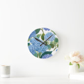Horloge Ronde Blue Hydrangeas | Beautiful Floral Bush (Maison)