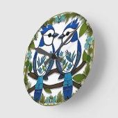 Horloge Ronde Blue Jay Birds Papier Art (Angle)