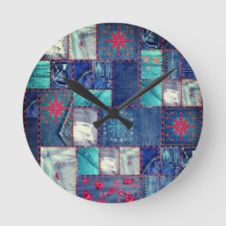 Horloge Ronde Blue Jeans Patchwork