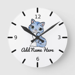 Horloge Ronde Blue Kitten Large Clock