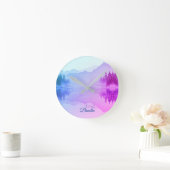 Horloge Ronde Blue N Pink Mountains Paysage forestier (Maison)