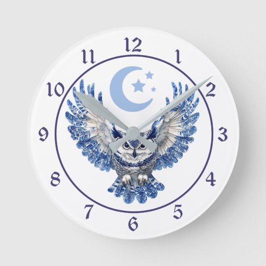 Horloge Ronde Blue Night Owl and Moon (Recto)
