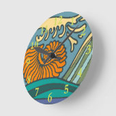 Horloge Ronde Blue Ocean Waves Nautilus Seashell Motif Nouveau (Angle)