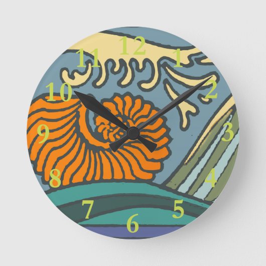 Horloge Ronde Blue Ocean Waves Nautilus Seashell Motif Nouveau (Recto)