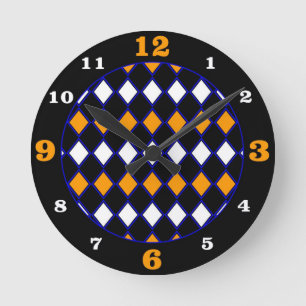 Horloge Ronde Blue & Orange Harlequin Pattern