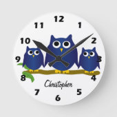 Horloge Ronde Blue Owls Design Personalised (Recto)