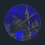 Horloge Ronde Blue Pop Art New York<br><div class="desc">Pop Art Style Manhattan New York City</div>