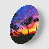 Horloge Ronde Blue Red Sunset Exotic Hawaiian Beach Palm Trees (Angle)