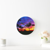 Horloge Ronde Blue Red Sunset Exotic Hawaiian Beach Palm Trees (Maison)