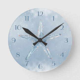 Horloge Ronde Blue Starfish with Stars