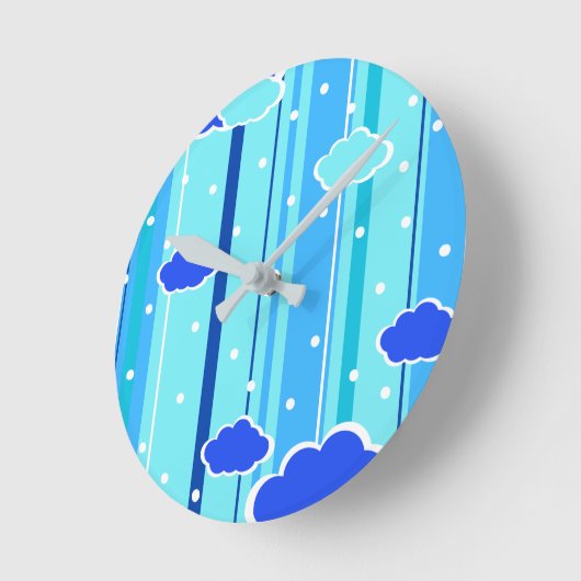 Horloge Ronde blue strips clouds dots (Angle)