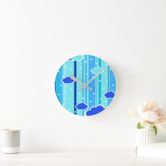 Horloge Ronde blue strips clouds dots (Maison)