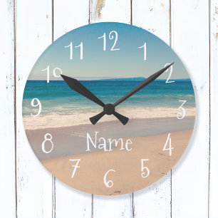 Horloge Ronde Blue Turquoise Sandy Beach Photo Pittoresque