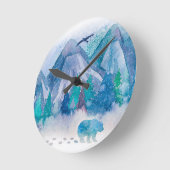 Horloge Ronde Blue Watercolor Winter Mountain Landscape Art (Angle)