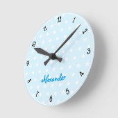 Horloge Ronde Blue White Stars Nom Personnalisé Garçons Salle Nu (Angle)