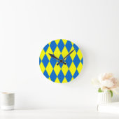 Horloge Ronde Blue Yellow Harlequin Checkered Design  (Maison)