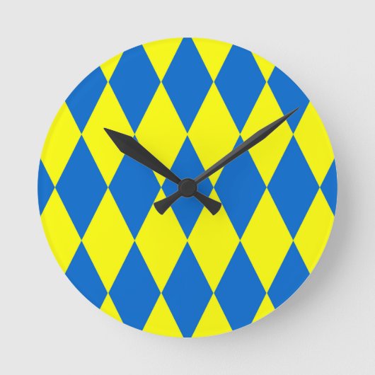 Horloge Ronde Blue Yellow Harlequin Checkered Design  (Recto)