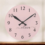 Horloge Ronde Blush Dusty rose moderne Script Girl Monogramme No<br><div class="desc">Blush Dusty Pink Simple Script Monogram Clock. This makes the perfect sweet 16 birthday,  wedding,  bridal shower,  anniversary,  baby shower or bachelorette party gift for someone that loves glam luxury and chic styles.</div>