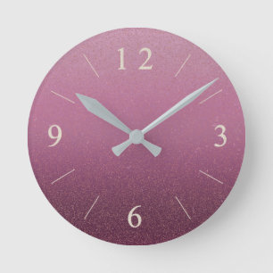 Horloge Ronde Blush Rose Foncé Faux Paillettes Dégradé Glamour